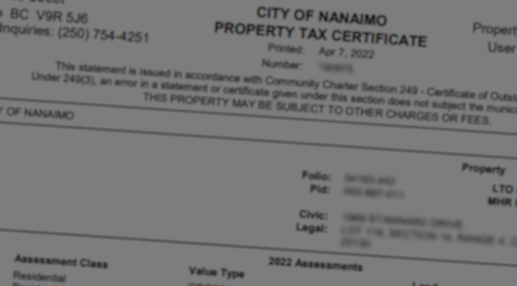 image of property tax certificate with link to log into Web Customer to view citizen information online