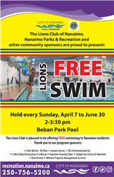 Lions Free Swims 2019 Poster