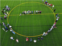 Aerial view of the Harewood Centennial Park artificial turf fields opening ceremony