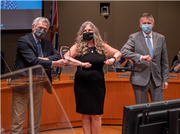 Mayor Leonard Krog, Angela Mowatt and CAO Jake Rudolph