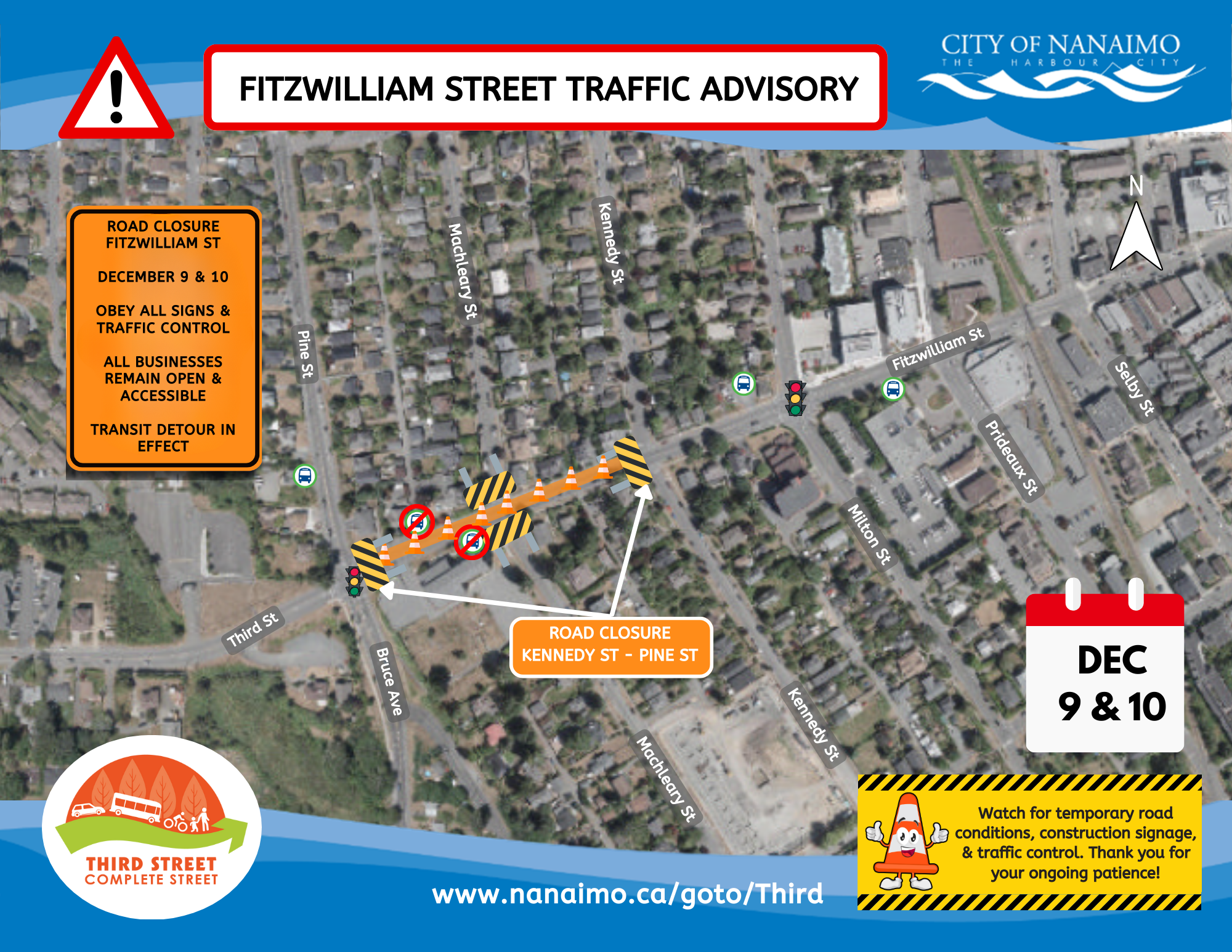 Road Closure on Fitzwilliam St from Pine St to Kennedy St