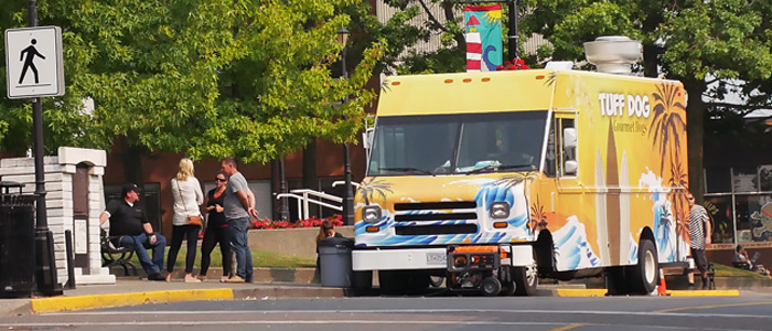 A food truck parked on a street in downtown Nanaimo