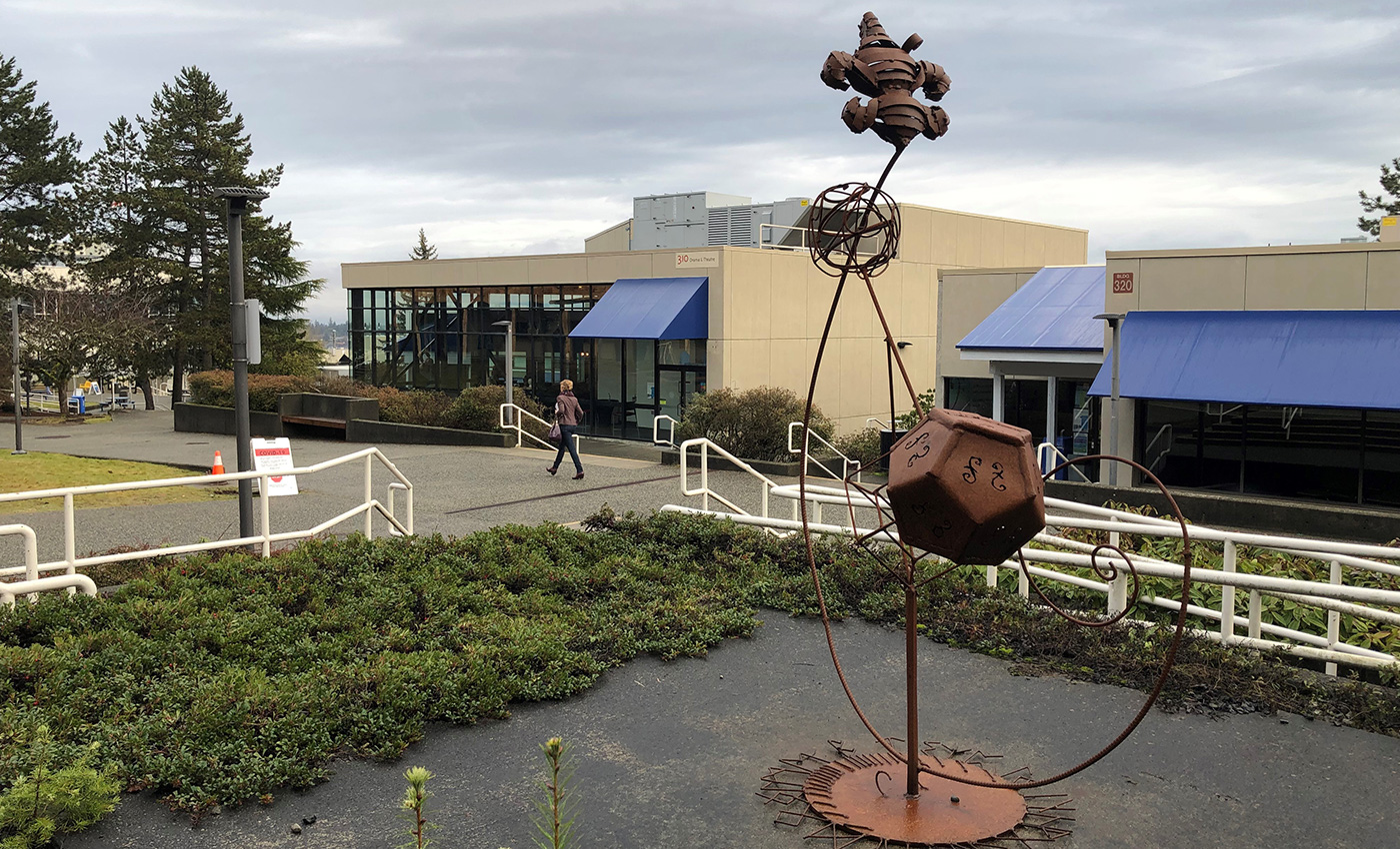 rusted metal abstract art at the Vancouver Island University campus