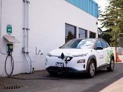 Electric KONA vehicle plugged into charger
