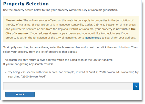 Property Selection Page screenshot