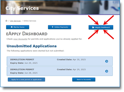 eApply Dashboard screenshot
