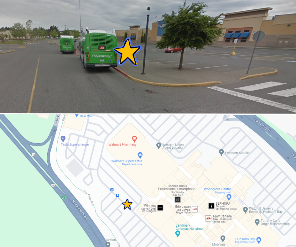 Woodgrove image of map and of the bus stop at Woodgrove Bus Exchange
