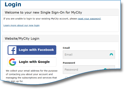 Screenshot of MyCity login page