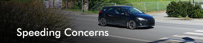 A banner image with a black car driving on a Nanaimo street, titled Speeding Concerns