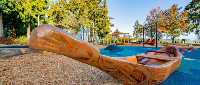 Canoe with cultural design and accessible swings in the background