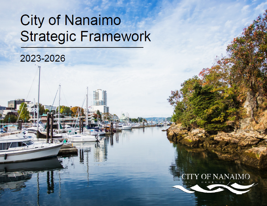 Cover photo for Council Strategic Framework document showing a picture of the Nanaimo's harbour