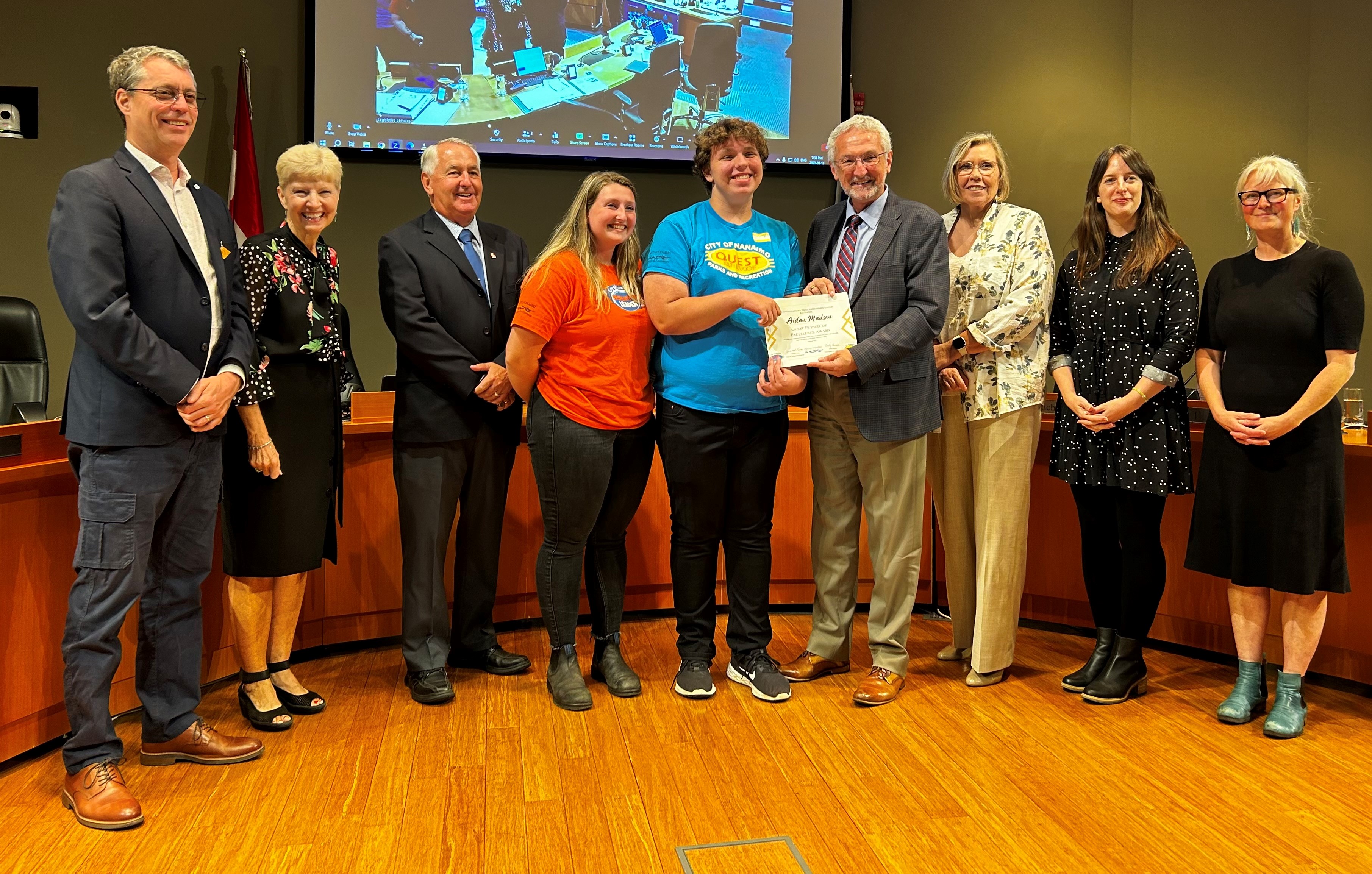 Nanaimo Council with award recipient and staff 