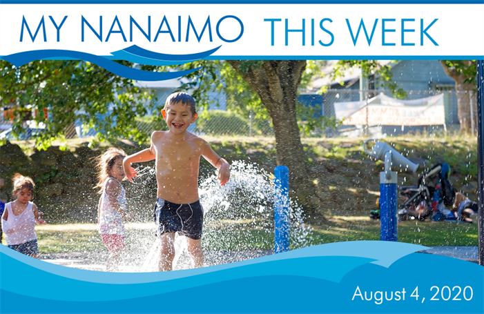 My Nanaimo this week for August 4 header image of child playing in waterpark