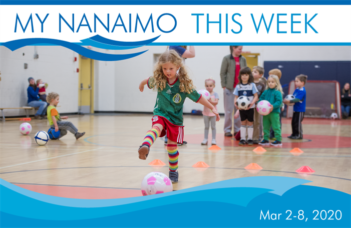 My Nanaimo this week header image of girl kicking soccer ball