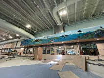 Alargetiledareaintheforegroundandahorizontalmuralthroughthecenteroftheframe